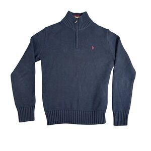 Polo Ralph Lauren Boys Navy Blue Quarter Zip Knit Sweater Size L 14-16